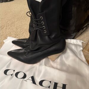 Coach Black Heeled Women's Laceup Boots